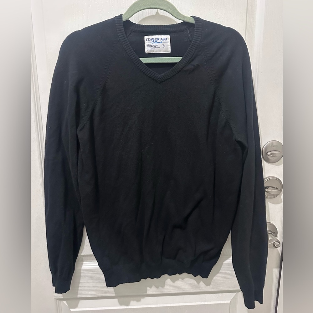 Comfortably Collard Men's Slim Fit V- Neck Sweater Black Sz M